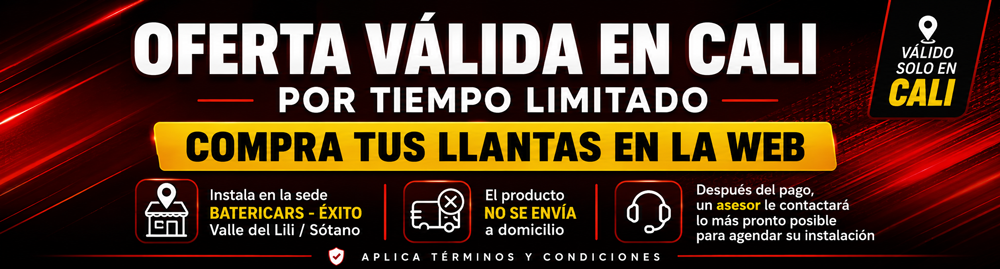 Oferta v&aacute;lida en Cali para comprar llantas en Batericars